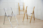 Menno Folding Dining Chair in Gold/Silver/Black Stainless Steel Frame and Base Brushed Gold Clear Dining Chair Leisuremod