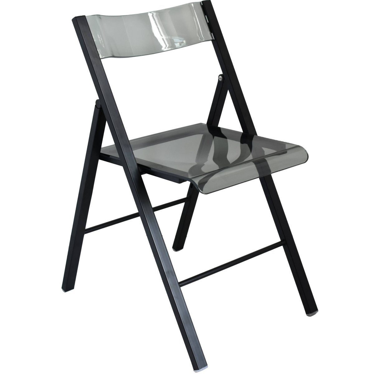 Menno Folding Dining Chair in Gold/Silver/Black Stainless Steel Frame and Base Black Transparent Black Dining Chair Leisuremod