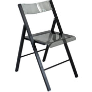 Menno Folding Dining Chair in Gold/Silver/Black Stainless Steel Frame and Base Black Transparent Black Dining Chair Leisuremod