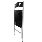 Menno Folding Dining Chair in Gold/Silver/Black Stainless Steel Frame and Base Silver Transparent Black Dining Chair Leisuremod