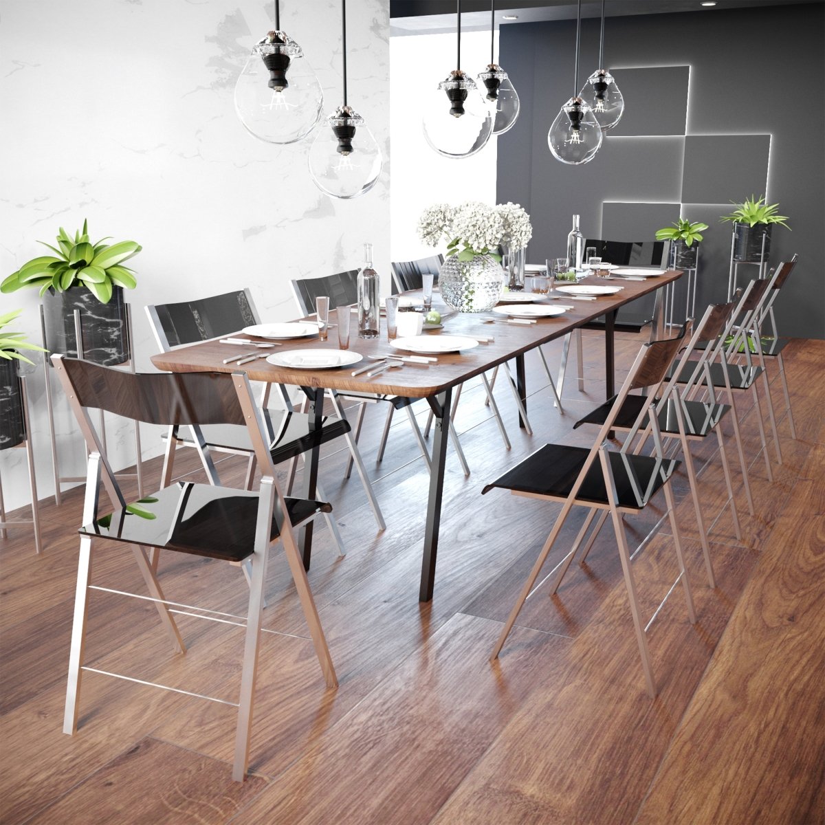 Menno Folding Dining Chair in Gold/Silver/Black Stainless Steel Frame and Base Silver Transparent Black Dining Chair Leisuremod