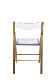 Menno Folding Dining Chair in Gold/Silver/Black Stainless Steel Frame and Base Brushed Gold Clear Dining Chair Leisuremod