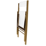 Menno Folding Dining Chair in Gold/Silver/Black Stainless Steel Frame and Base Brushed Gold Clear Dining Chair Leisuremod