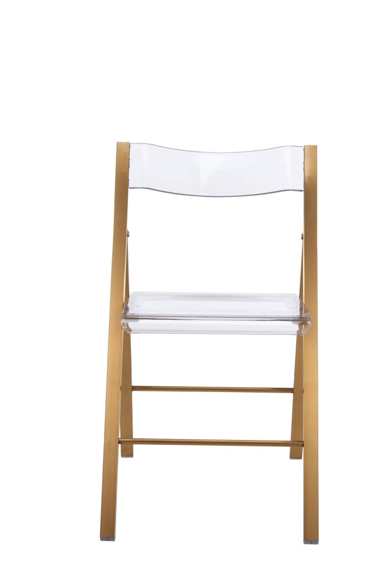 Menno Folding Dining Chair in Gold/Silver/Black Stainless Steel Frame and Base Brushed Gold Clear Dining Chair Leisuremod