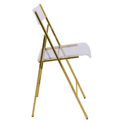 Menno Folding Dining Chair in Gold/Silver/Black Stainless Steel Frame and Base Gold Clear Dining Chair Leisuremod