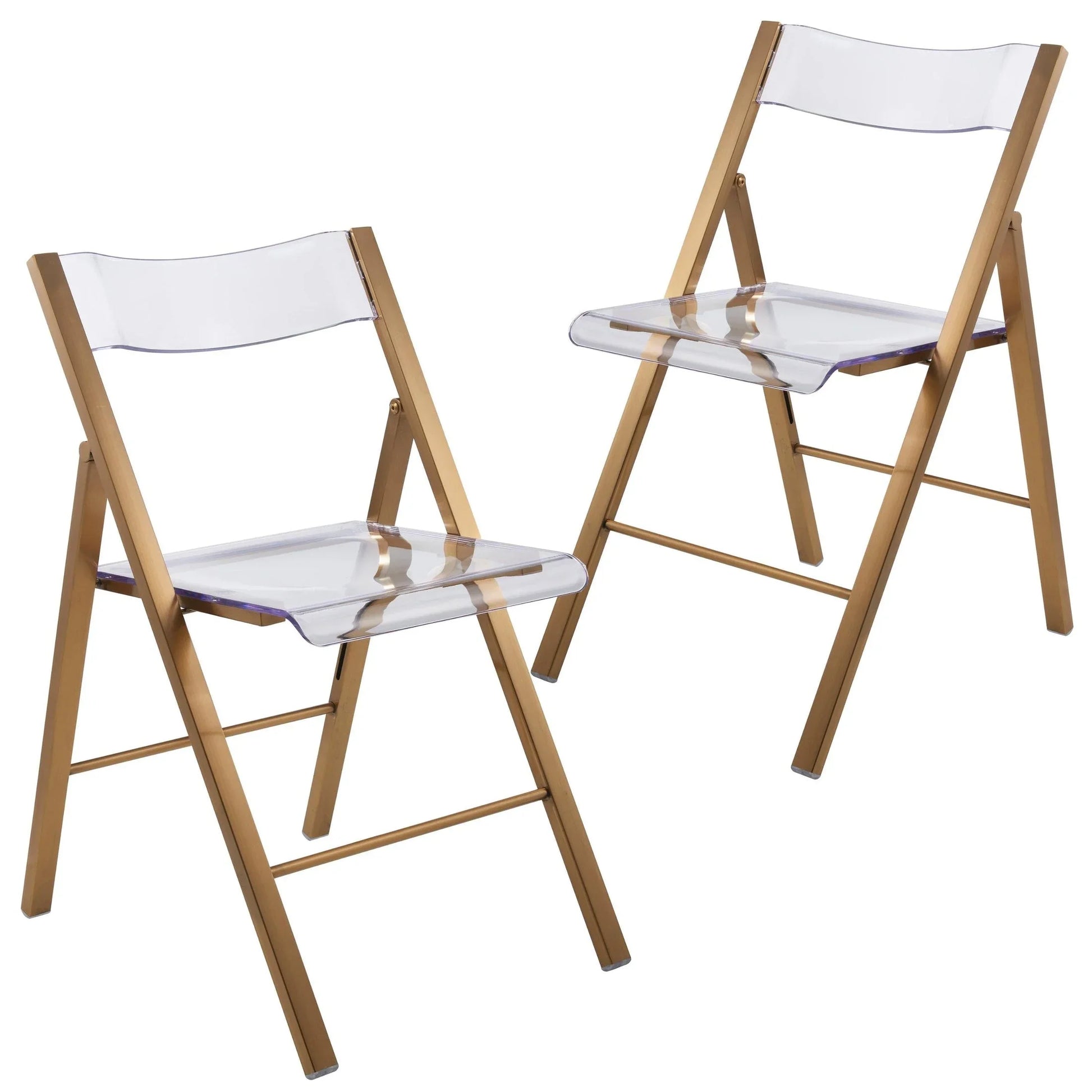 Menno Modern Acrylic Folding Chair in Brushed Gold Finish with Stainless Steel Frame Set of 2 - Elax Furniture