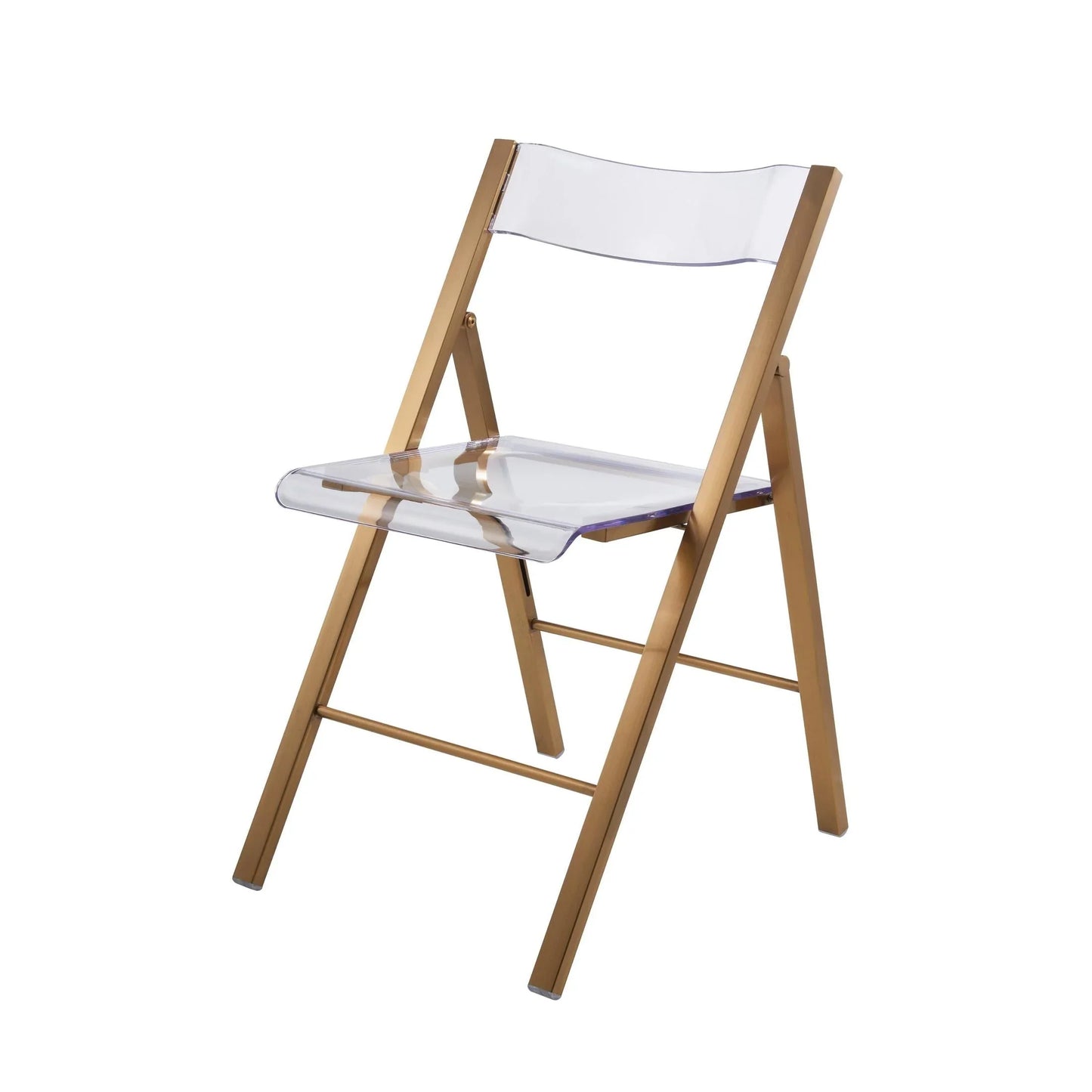 Menno Modern Acrylic Folding Chair in Brushed Gold Finish with Stainless Steel Frame Set of 4 - Elax Furniture
