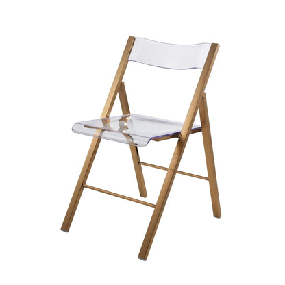 Menno Modern Acrylic Folding Chair in Brushed Gold Finish with Stainless Steel Frame Set of 4 - Elax Furniture