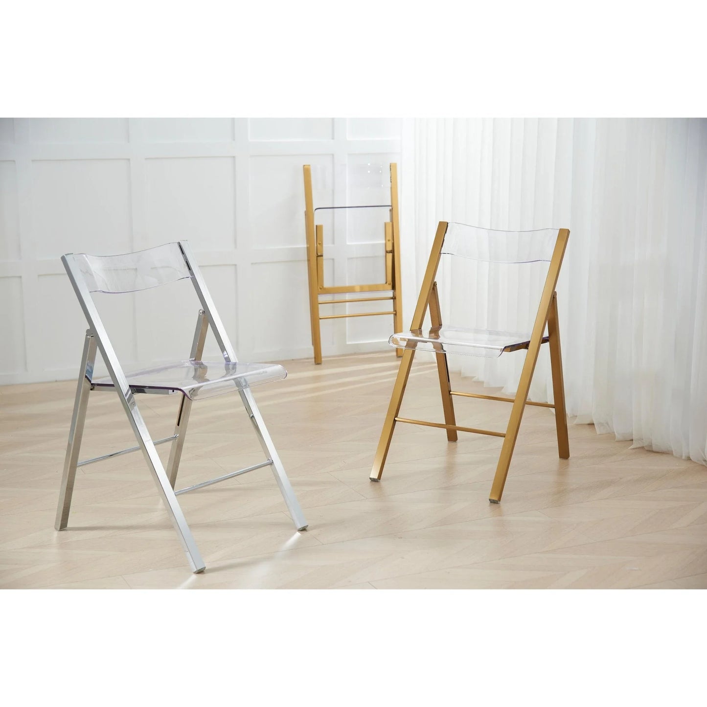 Menno Modern Acrylic Gold Base Folding Chair - Elax Furniture
