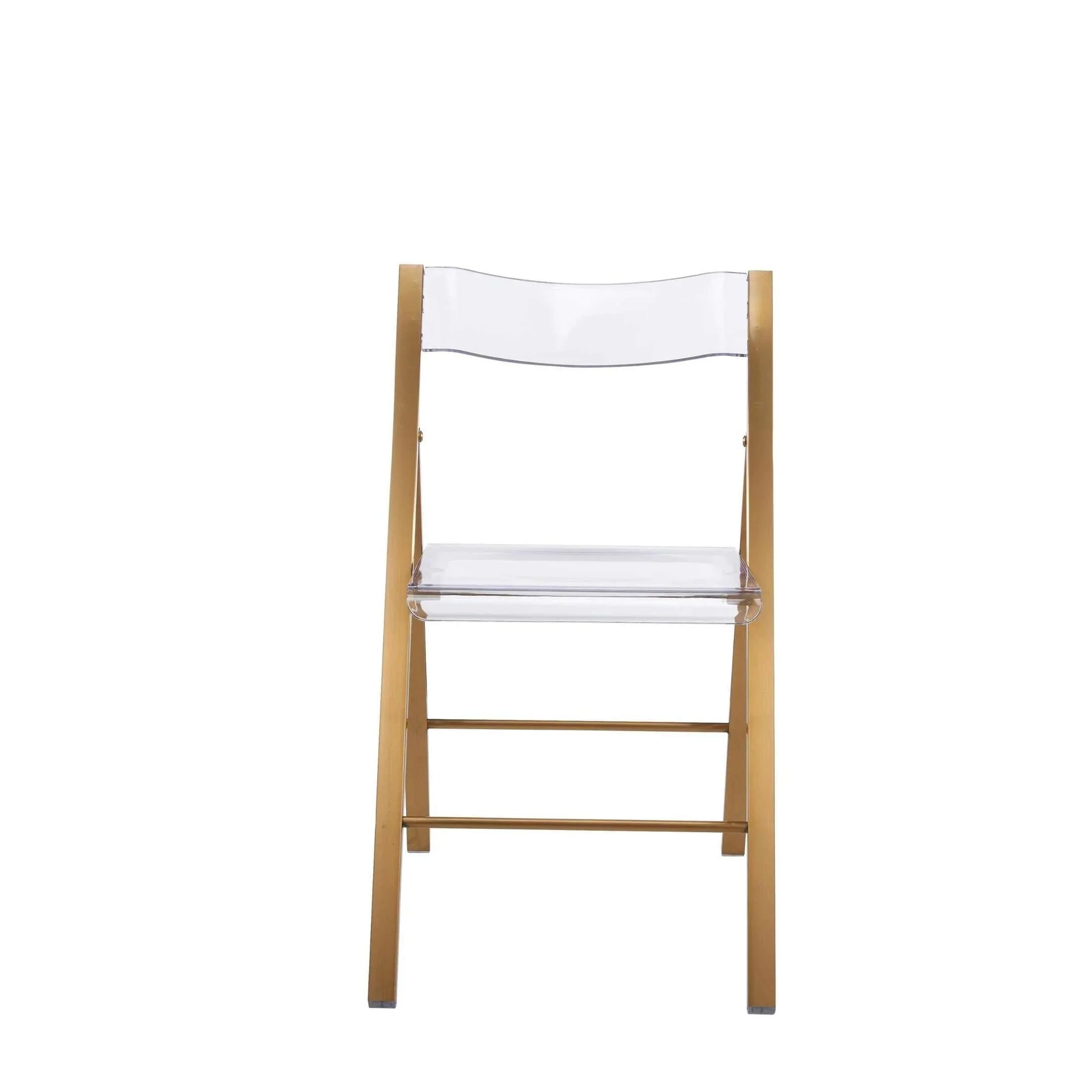 Menno Modern Acrylic Folding Chair in Brushed Gold Finish with Stainless Steel Frame Set of 2 - Elax Furniture