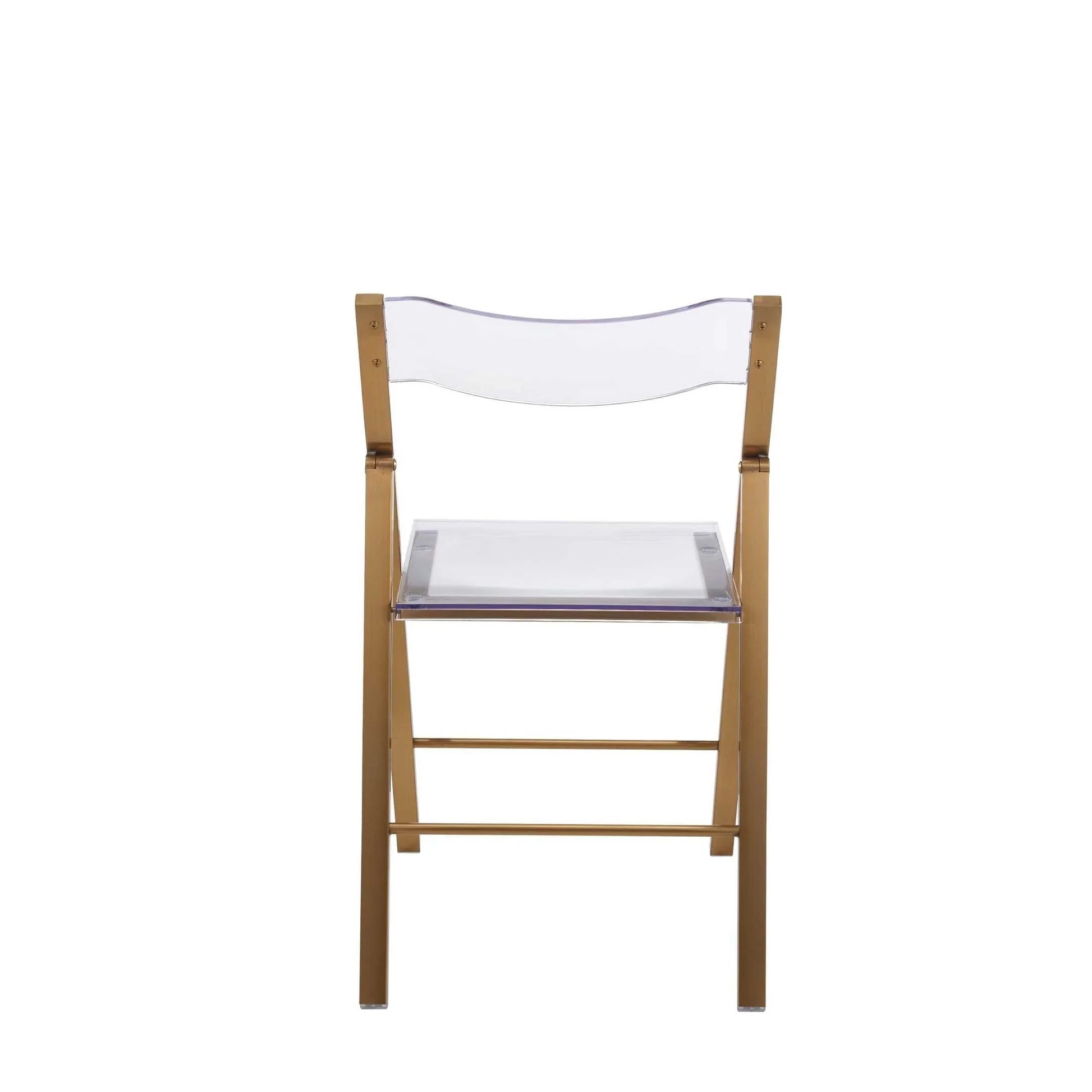 Menno Modern Acrylic Folding Chair in Brushed Gold Finish with Stainless Steel Frame Set of 2 - Elax Furniture
