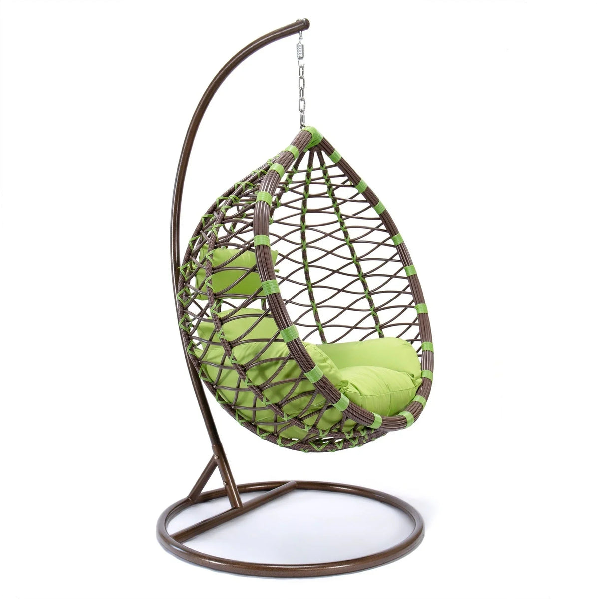 Single-Seater Wicker Hanging Egg Swing Chair with Green Cushion - Elax Furniture
