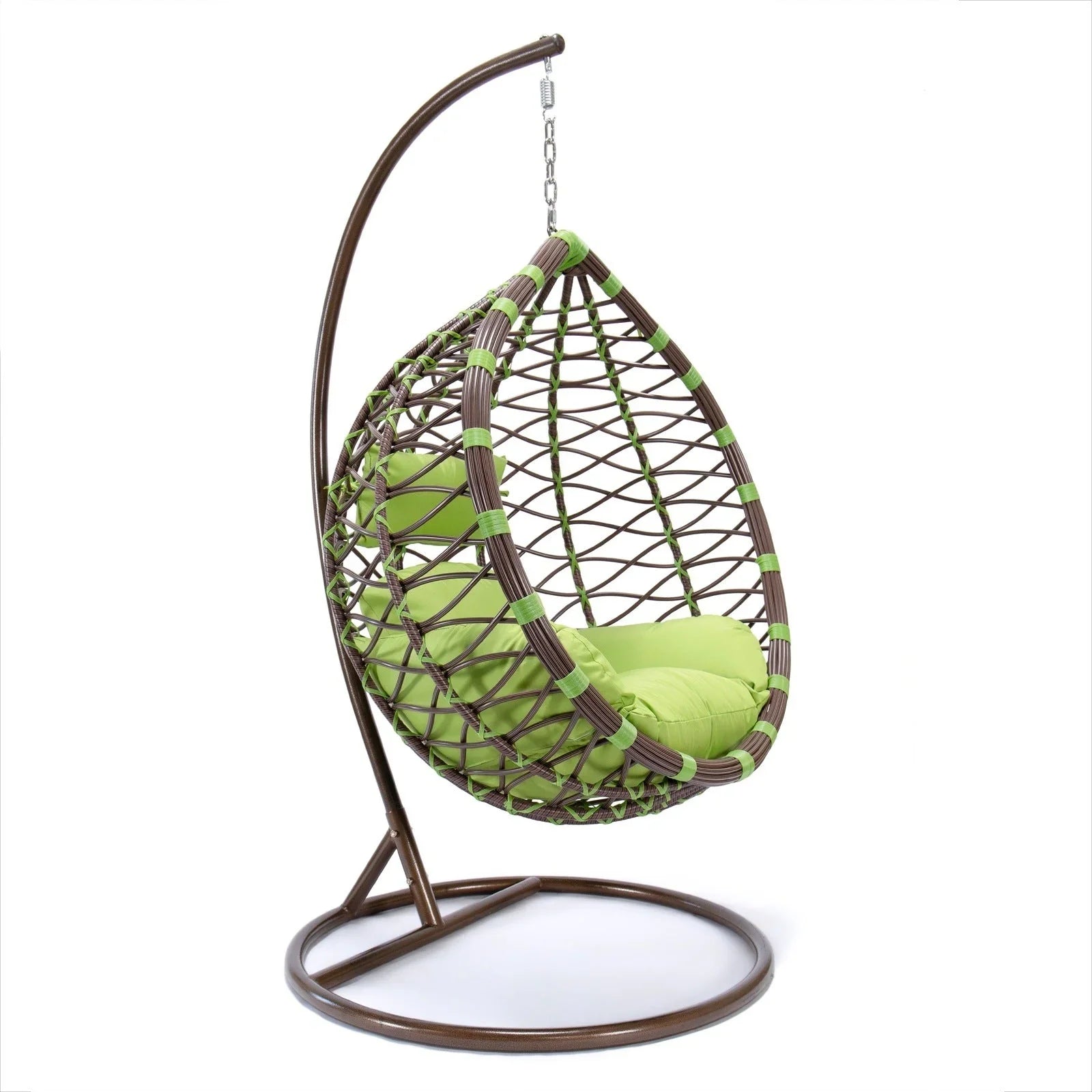 Single-Seater Wicker Hanging Egg Swing Chair with Green Cushion - Elax Furniture