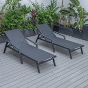 Marlin Patio Chaise Lounge Chair with Armrests in Black Aluminum Frame, Set of 2 - Elax Furniture