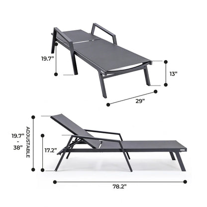 Marlin Patio Chaise Lounge Chair with Armrests in Black Aluminum Frame, Set of 2 - Elax Furniture