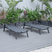 Marlin Patio Chaise Lounge Chair with Armrests in Black Aluminum Frame, Set of 2 - Elax Furniture