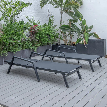 Marlin Patio Chaise Lounge Chair with Armrests in Black Aluminum Frame, Set of 2 - Elax Furniture