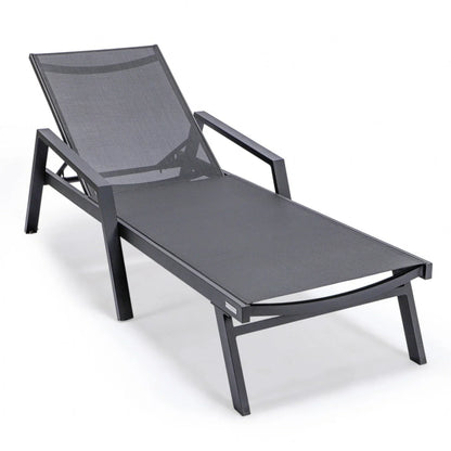 Marlin Patio Chaise Lounge Chair with Armrests in Black Aluminum Frame, Set of 2 - Elax Furniture