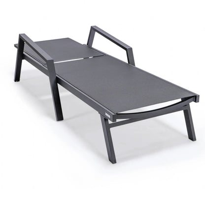 Marlin Patio Chaise Lounge Chair with Armrests in Black Aluminum Frame, Set of 2 - Elax Furniture