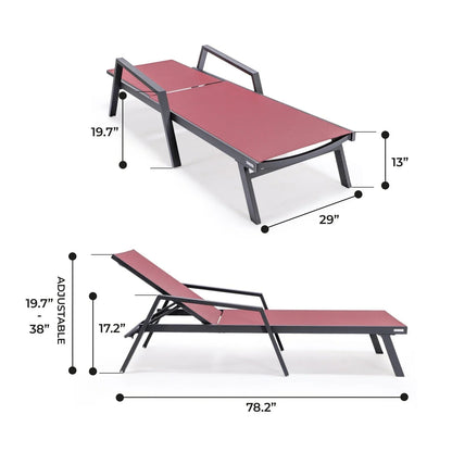 Marlin Patio Chaise Lounge Chair with Armrests in Black Aluminum Frame, Set of 2 - Elax Furniture