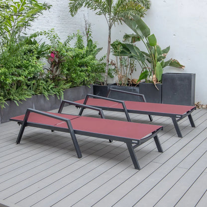 Marlin Patio Chaise Lounge Chair with Armrests in Black Aluminum Frame, Set of 2 - Elax Furniture