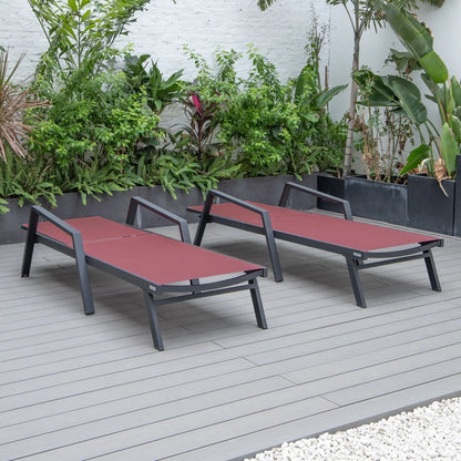 Marlin Patio Chaise Lounge Chair with Armrests in Black Aluminum Frame, Set of 2 - Elax Furniture