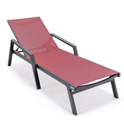 Marlin Patio Chaise Lounge Chair with Armrests in Black Aluminum Frame, Set of 2 - Elax Furniture