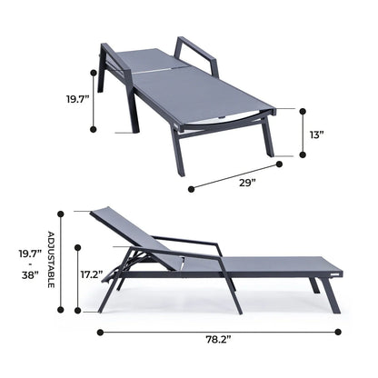 Marlin Patio Chaise Lounge Chair with Armrests in Black Aluminum Frame, Set of 2 - Elax Furniture