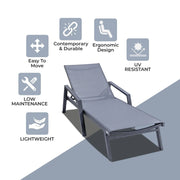 Marlin Patio Chaise Lounge Chair with Armrests in Black Aluminum Frame, Set of 2 - Elax Furniture