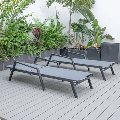 Marlin Patio Chaise Lounge Chair with Armrests in Black Aluminum Frame, Set of 2 - Elax Furniture