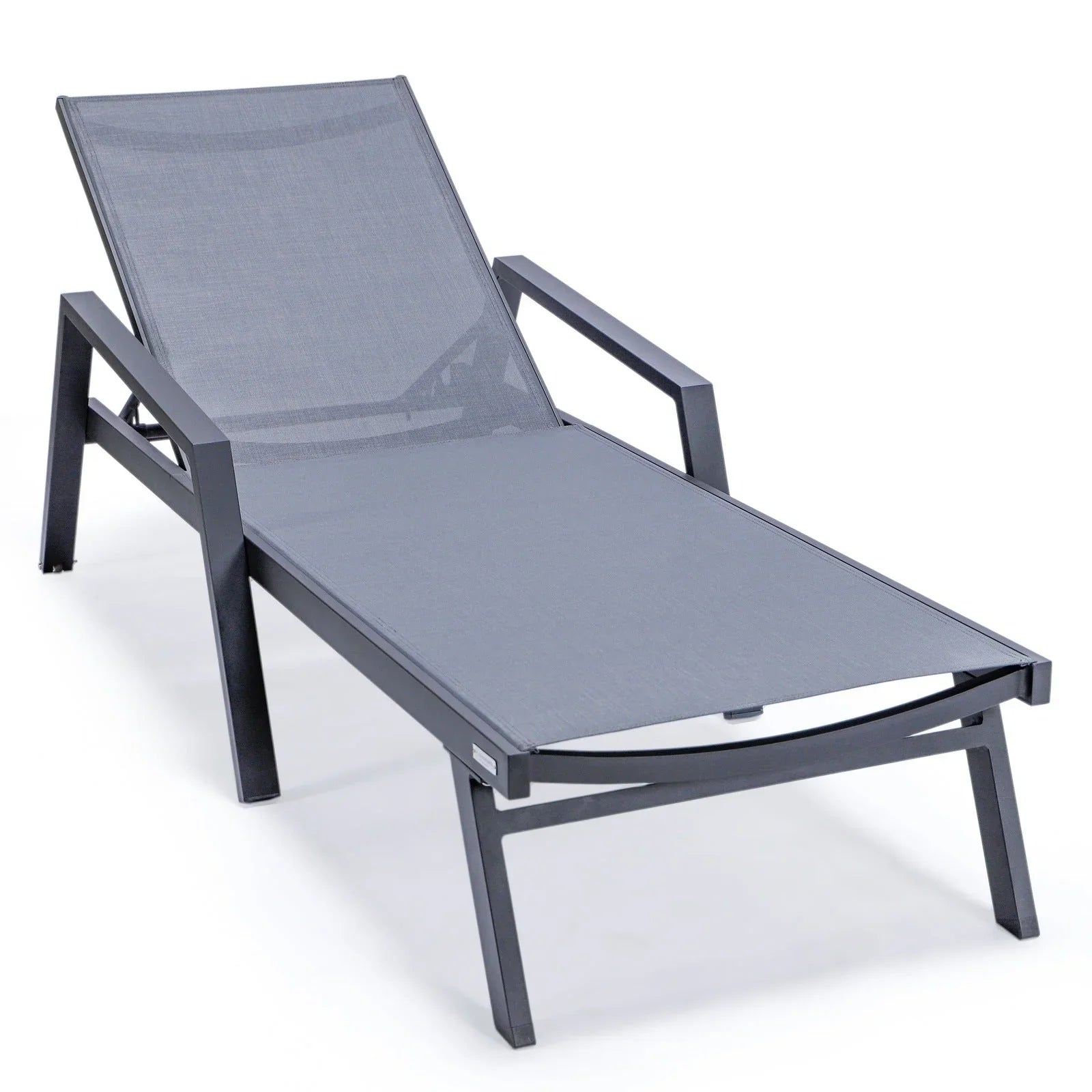 Marlin Patio Chaise Lounge Chair with Armrests in Black Aluminum Frame, Set of 2 - Elax Furniture