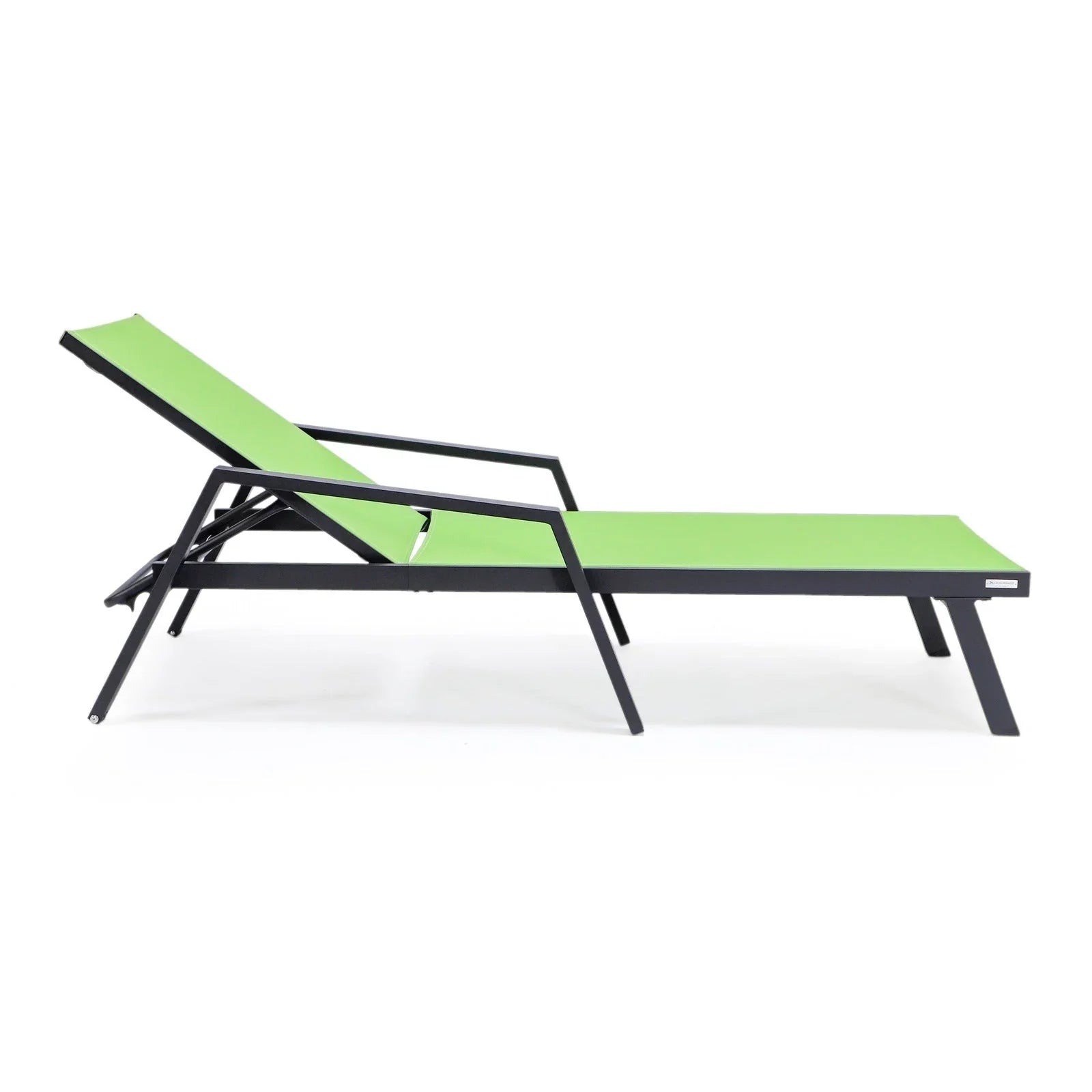 Marlin Patio Chaise Lounge Chair with Armrests in Black Aluminum Frame, Set of 2 - Elax Furniture