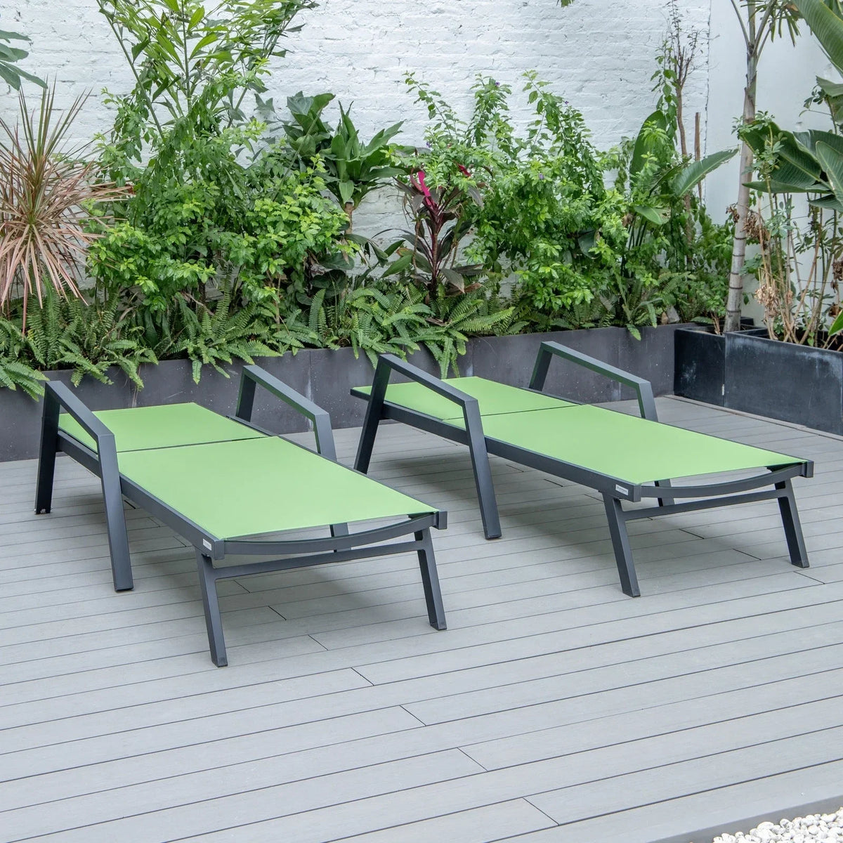 Marlin Patio Chaise Lounge Chair with Armrests in Black Aluminum Frame, Set of 2 - Elax Furniture