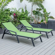 Marlin Patio Chaise Lounge Chair with Armrests in Black Aluminum Frame, Set of 2 - Elax Furniture