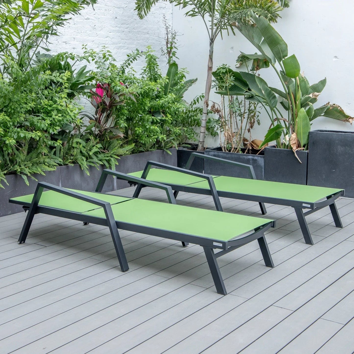 Marlin Patio Chaise Lounge Chair with Armrests in Black Aluminum Frame, Set of 2 - Elax Furniture