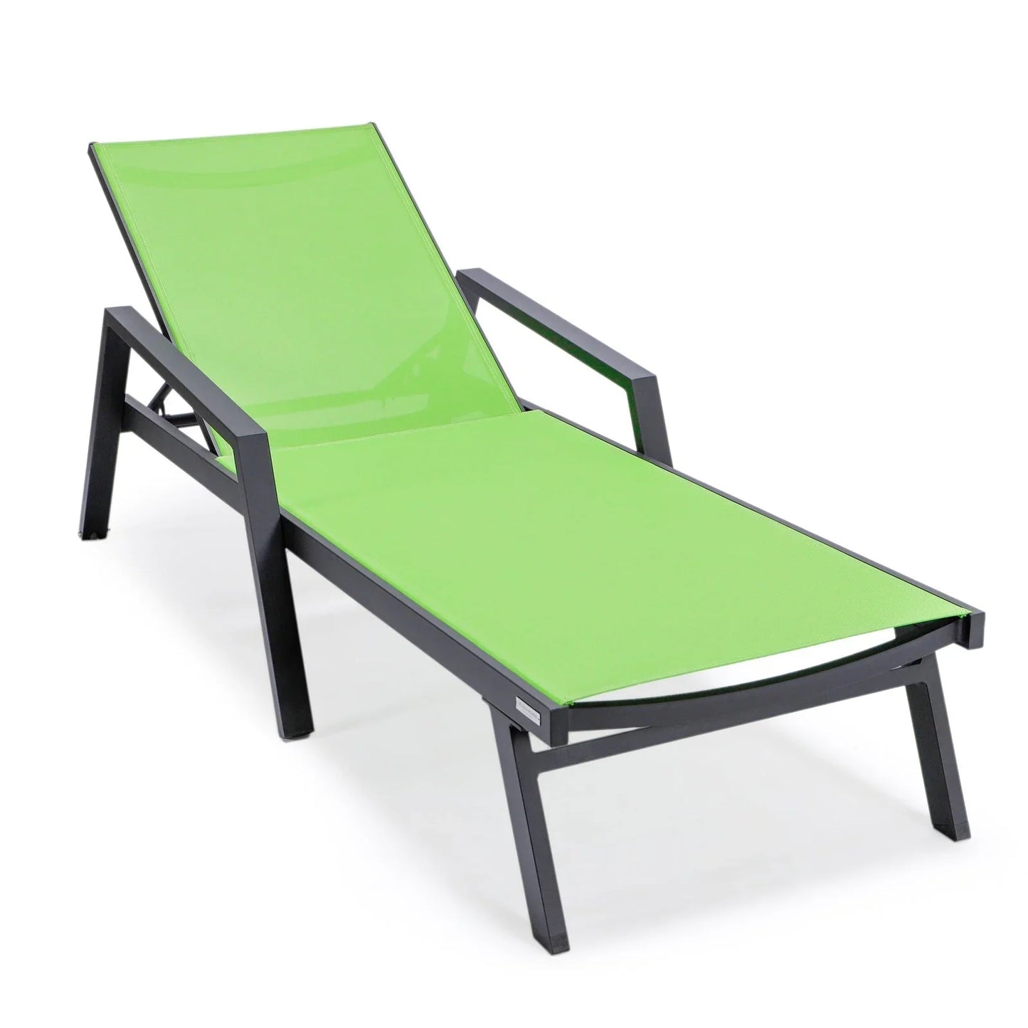 Marlin Patio Chaise Lounge Chair with Armrests in Black Aluminum Frame, Set of 2 - Elax Furniture