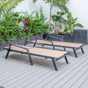 Marlin Patio Chaise Lounge Chair with Armrests in Black Aluminum Frame, Set of 2 - Elax Furniture