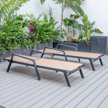 Marlin Patio Chaise Lounge Chair with Armrests in Black Aluminum Frame, Set of 2 - Elax Furniture