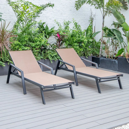 Marlin Patio Chaise Lounge Chair with Armrests in Black Aluminum Frame, Set of 2 - Elax Furniture