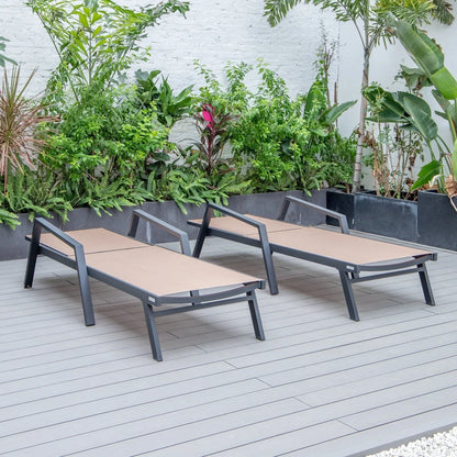 Marlin Patio Chaise Lounge Chair with Armrests in Black Aluminum Frame, Set of 2 - Elax Furniture