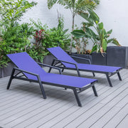 Marlin Patio Chaise Lounge Chair with Armrests in Black Aluminum Frame, Set of 2 - Elax Furniture