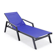 Marlin Patio Chaise Lounge Chair with Armrests in Black Aluminum Frame, Set of 2 - Elax Furniture