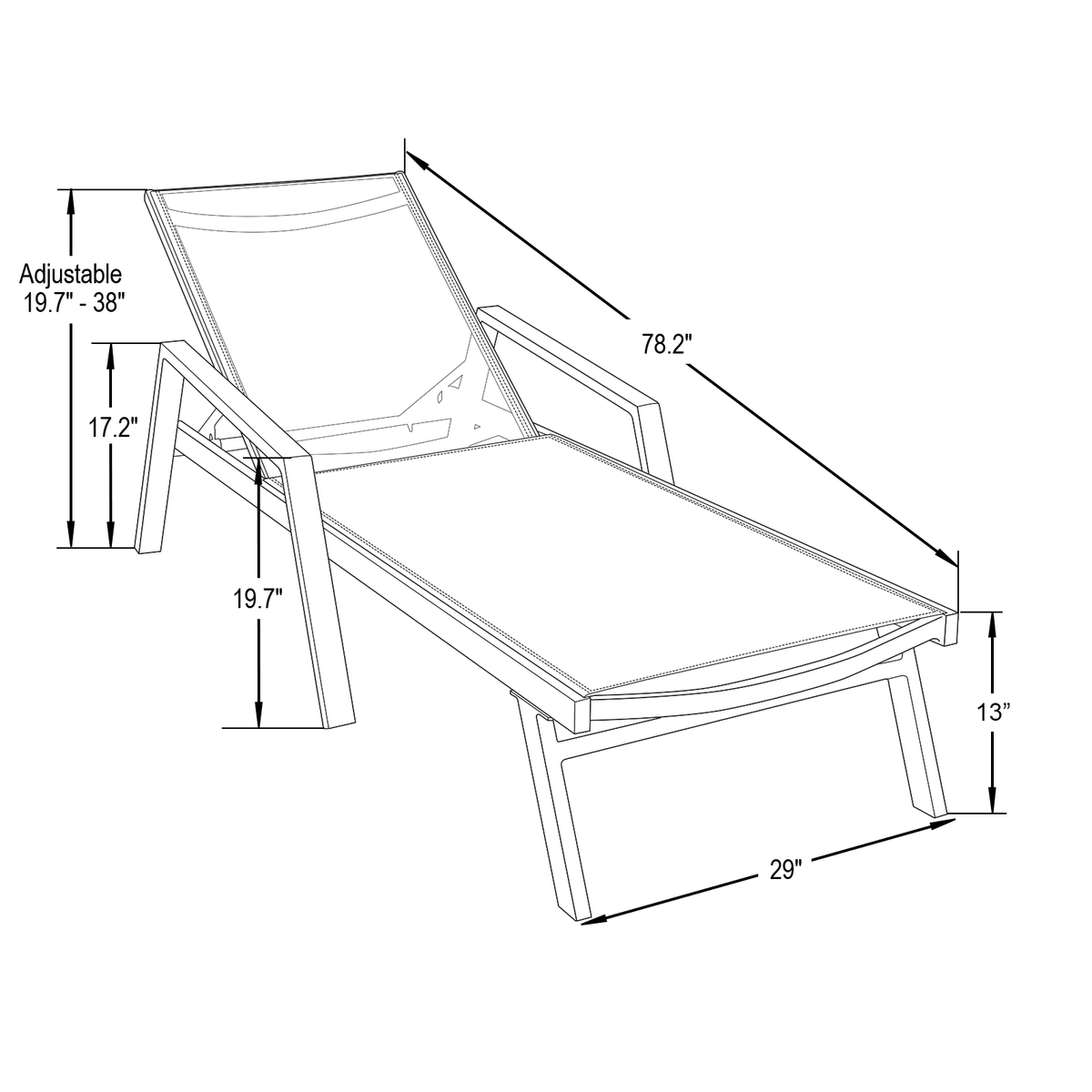 Marlin Patio Chaise Lounge Chair with Armrests in Black Aluminum Frame, Set of 2 - Elax Furniture