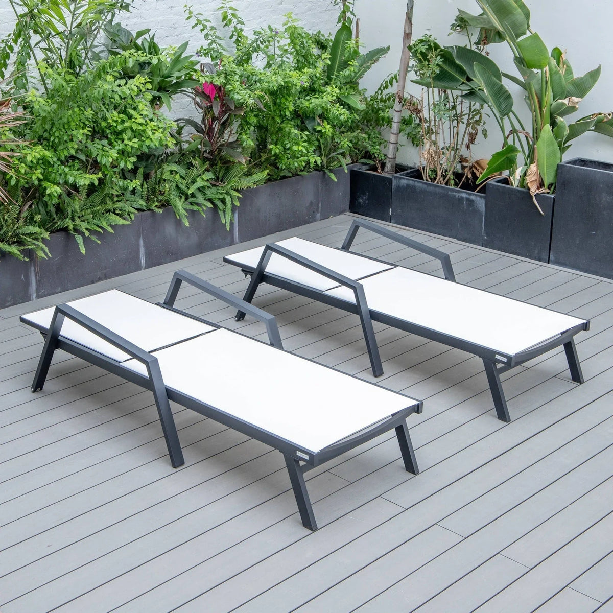 Marlin Patio Chaise Lounge Chair with Armrests in Black Aluminum Frame, Set of 2 - Elax Furniture