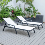 Marlin Patio Chaise Lounge Chair with Armrests in Black Aluminum Frame, Set of 2 - Elax Furniture