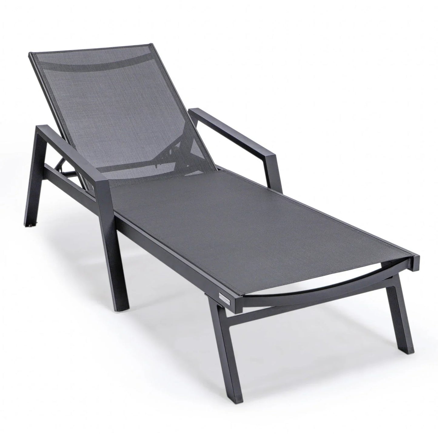Marlin Modern Black Aluminum Outdoor Chaise Lounge Chair Set of 2 With Arms and Square Fire Pit Side Table for Patio - Elax Furniture