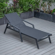 Marlin Modern Black Aluminum Outdoor Chaise Lounge Chair Set of 2 With Arms and Square Fire Pit Side Table for Patio - Elax Furniture