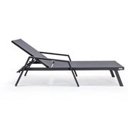 Marlin Modern Black Aluminum Outdoor Chaise Lounge Chair Set of 2 With Arms and Square Fire Pit Side Table for Patio - Elax Furniture