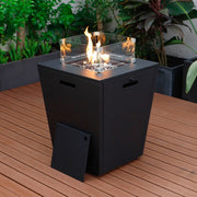 Marlin Modern Black Aluminum Outdoor Chaise Lounge Chair Set of 2 With Arms and Square Fire Pit Side Table for Patio - Elax Furniture