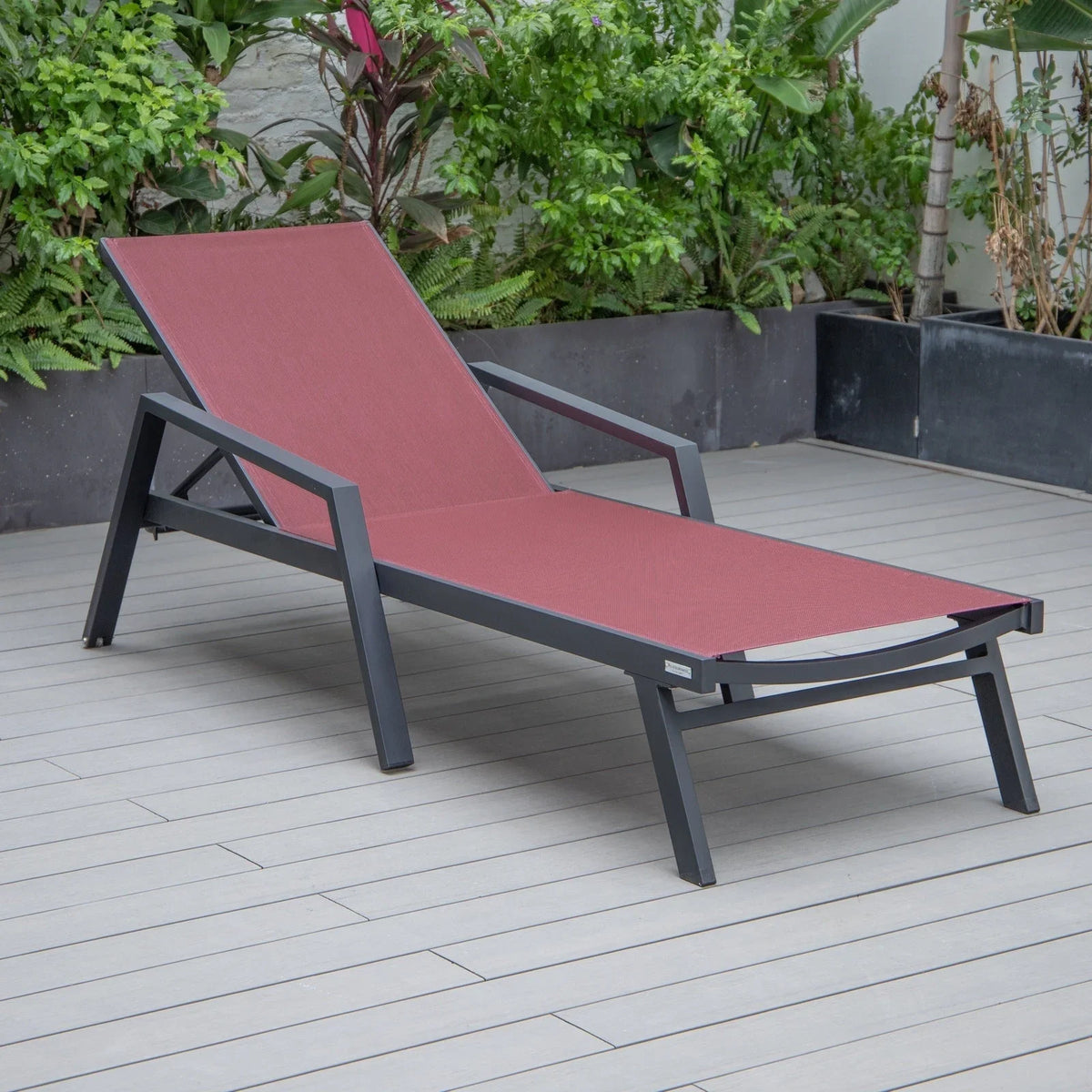Marlin Modern Black Aluminum Outdoor Chaise Lounge Chair Set of 2 With Arms and Square Fire Pit Side Table for Patio - Elax Furniture